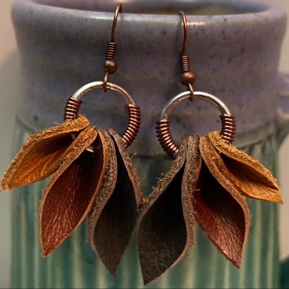 Jewelry - Leather handmade boho ombré earrings